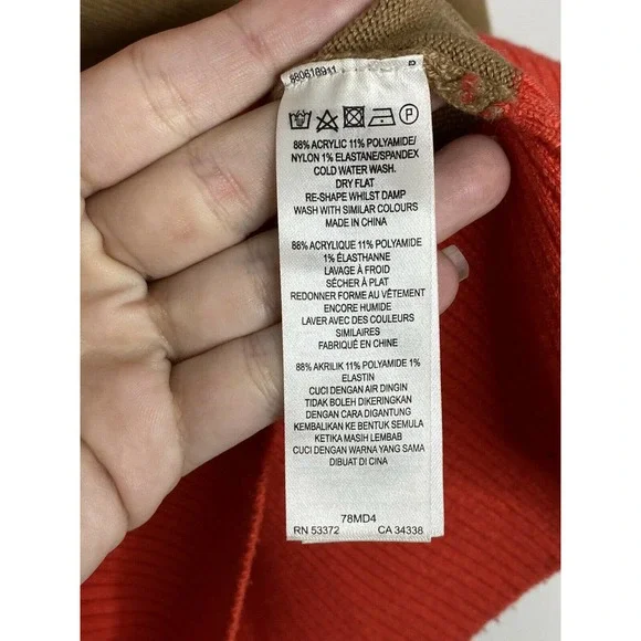 French Connection Striped Orange Beige Knit Soft Sweater Size XL B3 - Picture 4 of 6